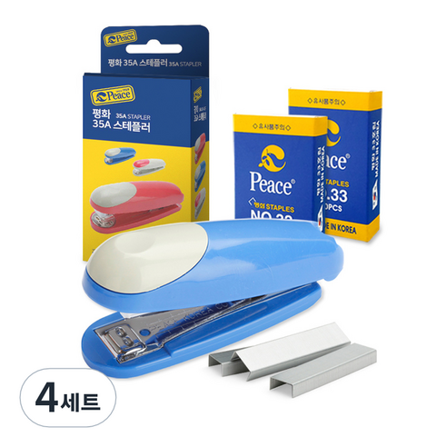 피스코리아 스테플러 + 리필 33호침 2p 세트, 블루, 4세트
