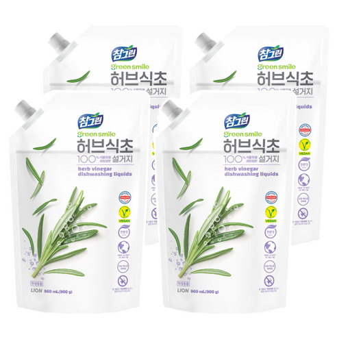 참그린 허브식초 설거지 주방세제 리필, 900g, 4개