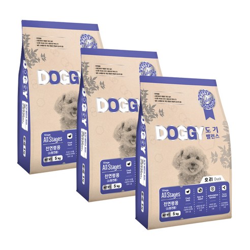 도기밸런스 전연령 소형견용 건식사료, 오리, 5kg, 3개