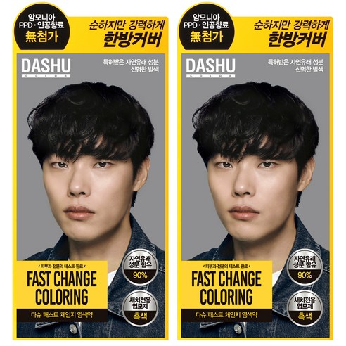 다슈 컬러 패스트 체인지 새치전용 염색약, 흑색, 2개입