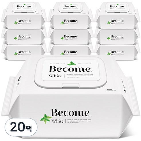 비컴 화이트 물티슈 캡형 50gsm, 100매, 20개, 50g
