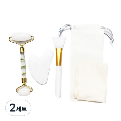 케이뷰티시티 제이드 롤러 괄사 세트, 화이트 플라워, 2세트