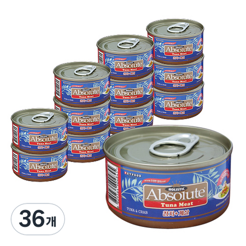앱솔루트홀리스틱 고양이 캔 간식 80g, 참치 + 게살 혼합맛, 36개