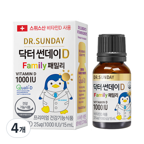닥터썬데이D 패밀리 1000IU 비타민 영양제, 15ml, 4개