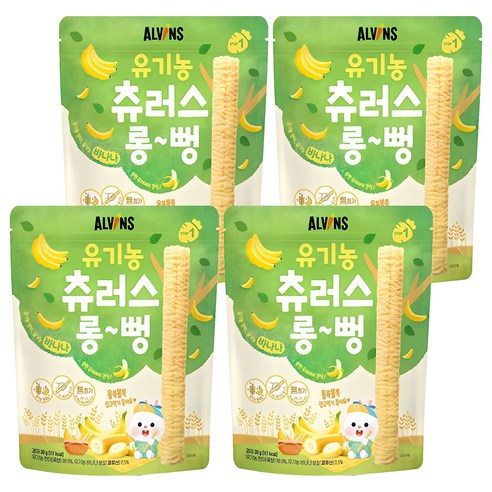 엘빈즈 유아용 츄러스 롱뻥 STEP1, 바나나맛, 4개