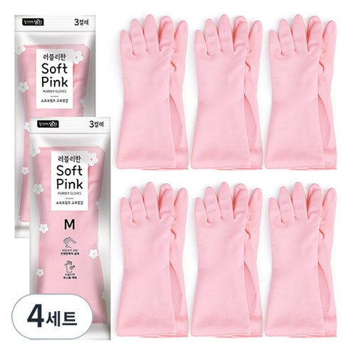 명진 소프트핑크 고무장갑 3켤레 세트, 중(M), 4세트
