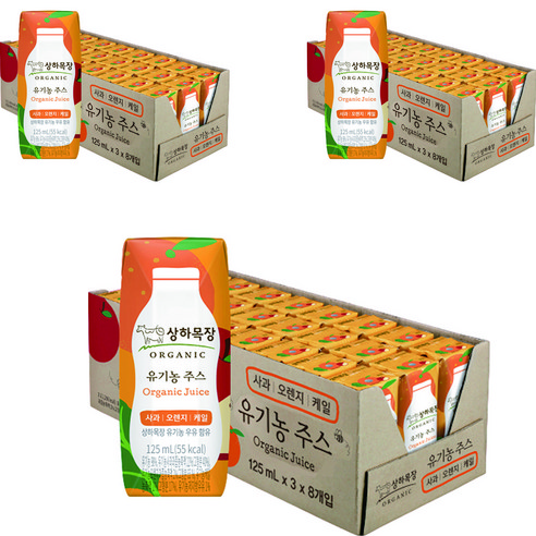 상하목장 유기농 주스 사과오렌지케일, 125ml, 72개