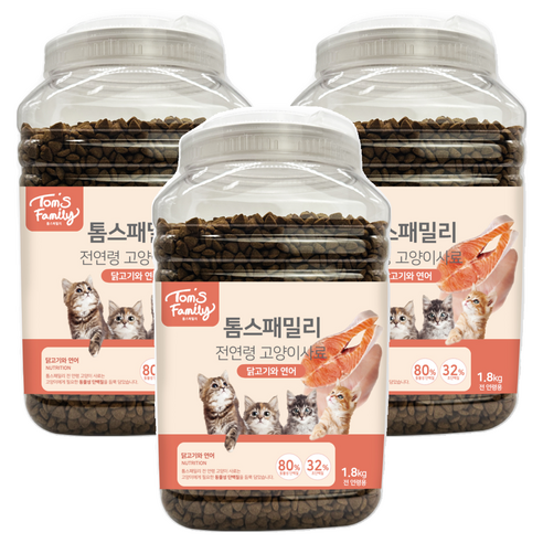 톰스패밀리 전연령 고양이사료, 닭+연어, 1.8kg, 3개