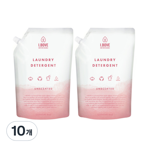 아이보브 고농축 세탁 유아 세제 무향 리필 1200ml, 10개
