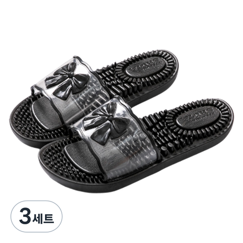 언헤브 리본 지압 슬리퍼 230, 01 블랙, 3세트