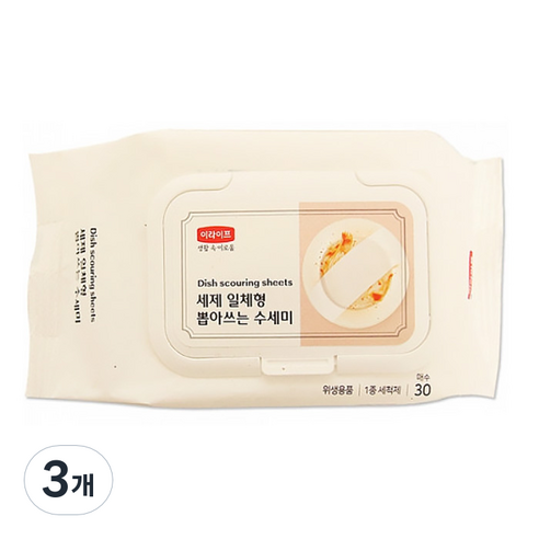 롯데이라이프 세제 일체형 뽑아쓰는 수세미, 30개입, 3개