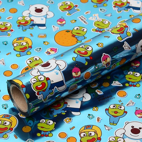 코코플러스 위드 뽀로로 증착롤 포장지 26.5cm x 12m, 블루, 1개