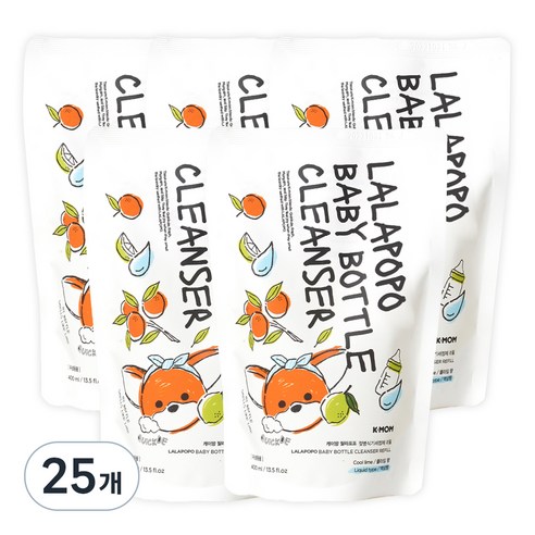 케이맘 랄라포포 유아용 젖병식기세정제 액상형 리필 쿨라임향, 400ml, 25개