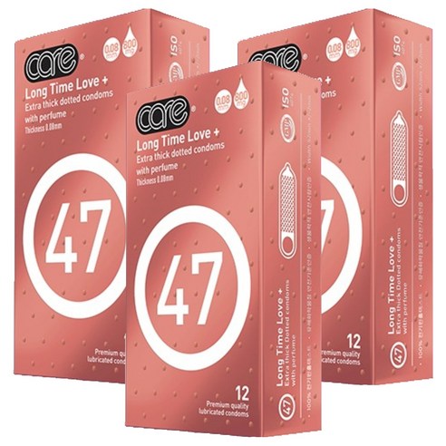 care 47 롱 러브 도트형 Thick 0.08mm 일반형 콘돔, 3개, 12개입