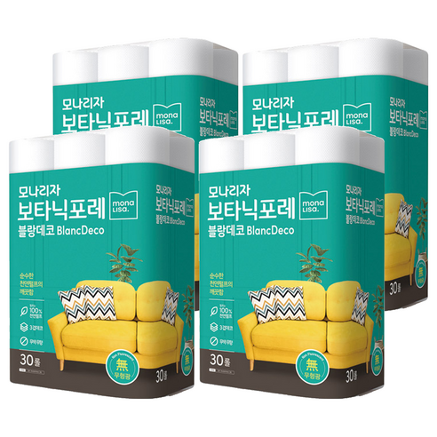 모나리자 보타닉포레 블랑데코 천연펄프 3겹 고급롤화장지, 25m, 30롤, 4개
