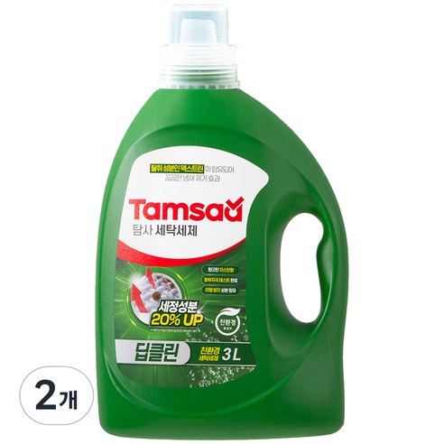 탐사 딥클린 세탁세제 세정성분 20% 강화 일반 드럼 겸용, 3L, 2개