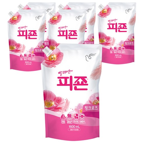 피죤 레귤러 섬유유연제 핑크로즈 리필, 1.6L, 6개