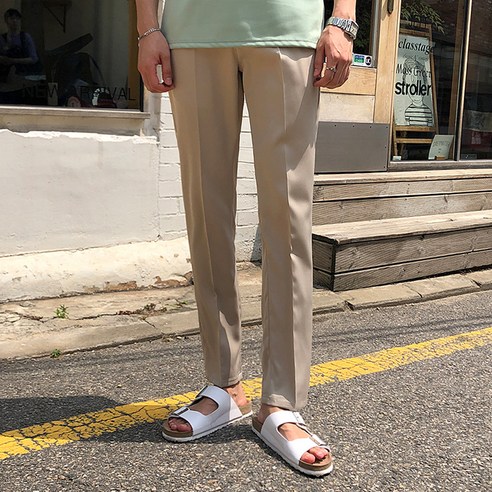 머시따 남성용 구김없는 시크릿 히든밴딩 10부 슬랙스, 베이지