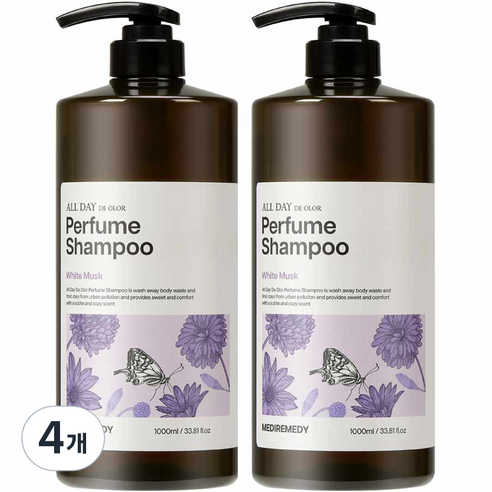 메디레머디 올데이 데오르 퍼퓸 샴푸 화이트머스크, 4개, 1000ml