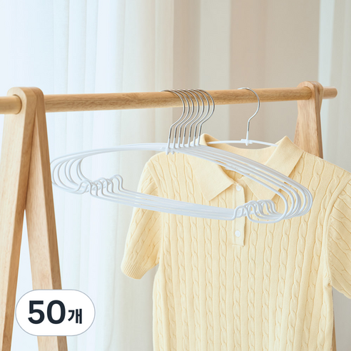 리브맘 논슬립 철제 코팅 라운드 옷걸이, 화이트, 50개