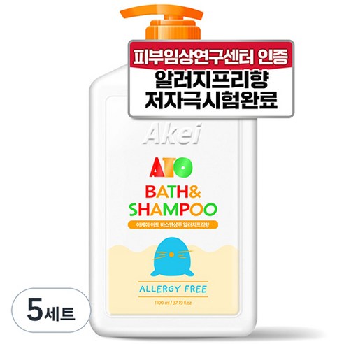 아케이 아토 바스앤샴푸 알러지프리향, 1.1L, 5개