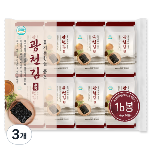 들기름향을 품은 광천김, 64g, 3개