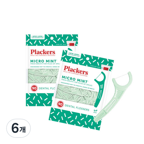 플랙커스 마이크로 민트 치실, 90개입, 6개