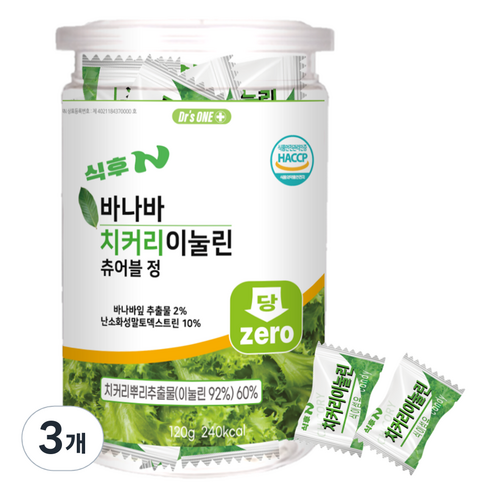 식후엔 바나바 치커리 이눌린 츄어블정, 120g, 3개