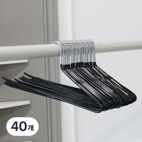 가쯔 PVC 논슬립 철제 바지걸이, 블랙, 40개