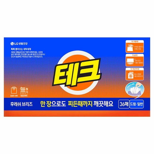 테크 간편 시트세제 후레쉬 브리즈, 36개입, 1개