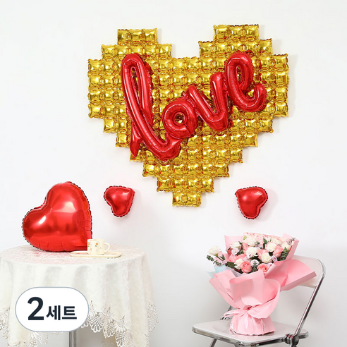 이프 러브빅하트 풍선세트, 골드+레드, 2세트