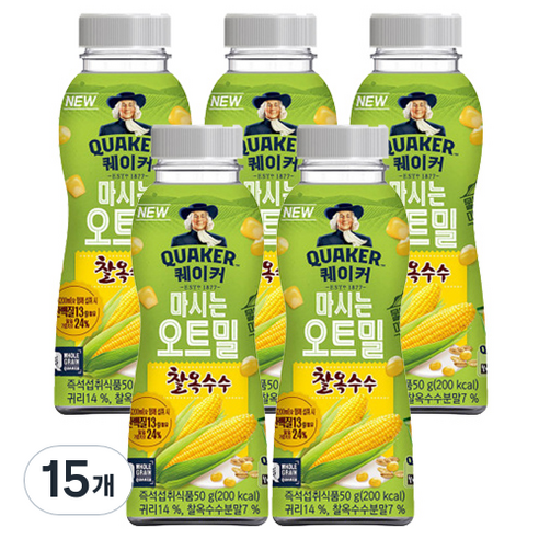 퀘이커 마시는 오트밀 찰옥수수, 50g, 15개