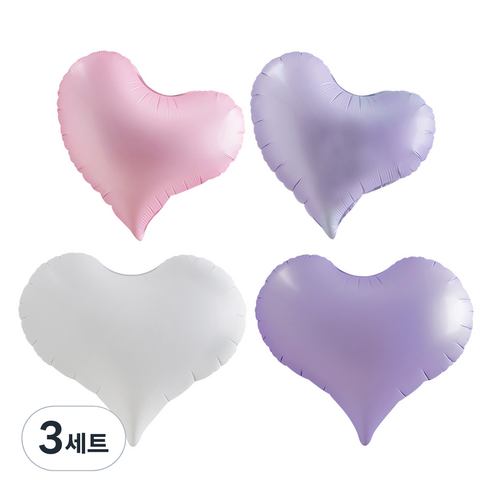 조이파티 은박풍선 삐딱하트 40cm 2종 + 통통하트 52cm 2종 세트, 핑크, 라일락(삐딱하트), 화이트, 라일락(통통하트), 3세트