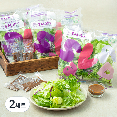 샐러팜 샐키트 샐러드 80g x 5개입 + 드레싱 25g x 5개입 세트, 525g, 2세트
