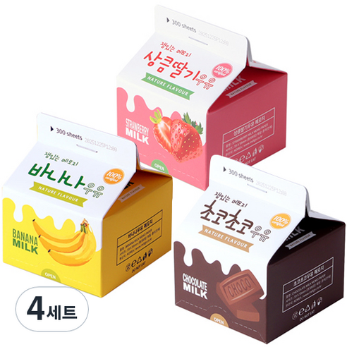 인디케이 우유 메모지 3종 세트, 혼합 색상, 4세트