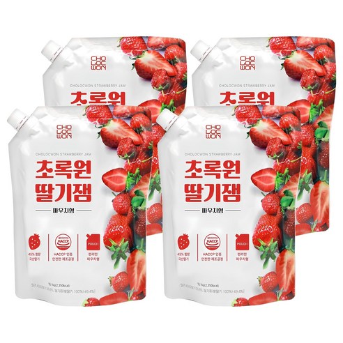 초록원 딸기잼 파우치형, 1kg, 4개