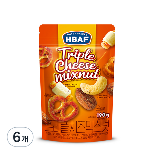 HBAF 트리플 치즈 믹스넛, 190g, 6개