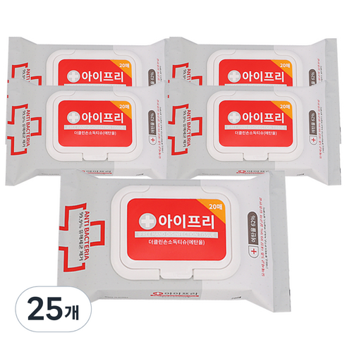 아이프리 휴대용 더 클린 손소독티슈 캡형, 20매, 25개