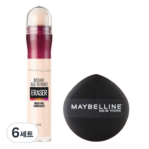 메이블린 뉴욕 에이지 리와인드 쿠션봉 컨실러 6ml + 쿠션 팡팡 퍼프 세트, 아이보리, 6세트