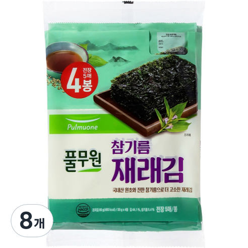풀무원 참기름 재래김 전장 5매입, 20g, 8개