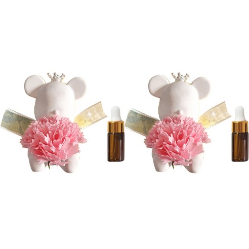 라비다 뉴 카네이션 곰돌이 석고 오너먼트 핑크 x 2p + 석고방향제 리필 오일 3ml x 2p, 블랙체리
