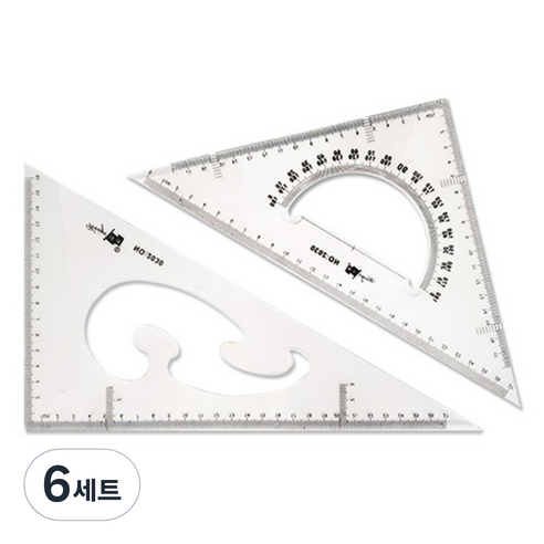블루마토 삼각자 2종 세트 1 NO.2030, 혼합 색상, 6세트