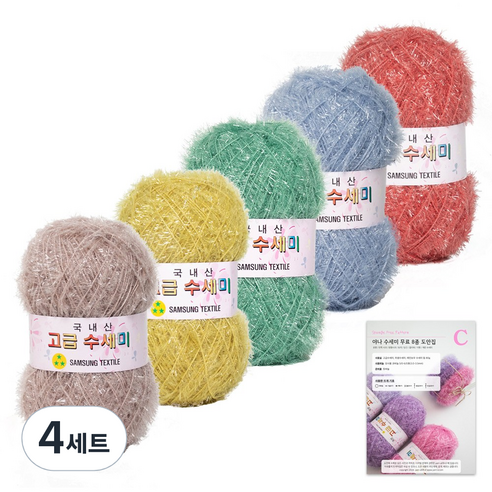 yarna 고급 호빵 수세미 80g x 5p + C타입 도안 8종 세트, N3빈티지레인보우, 4세트