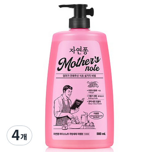 자연퐁 마더스노트 주방세제 용기형 자몽향, 980ml, 3개