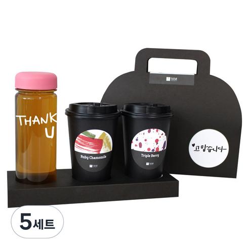 1AM 쥬뗌므 블랜딩 프리미엄 차세트 분홍뚜껑, 보틀 + 스티커 THANK U + 루비 캐모마일 3p + 트리플 베리 3p + 패키지 블랙 고맙습니다, 5세트