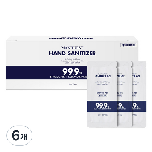 맨허스트 에탄올 70퍼센트 일회용 손소독제 100p, 200ml, 6개