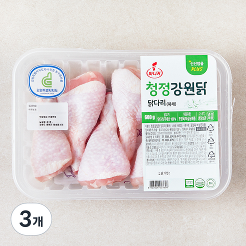 마니커 무항생제 인증 청정강원닭 닭다리 북채 (냉장), 3개, 600g
