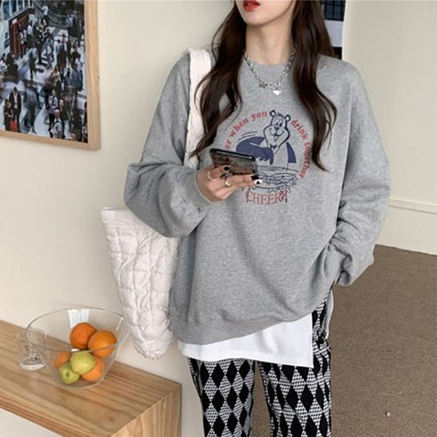 루즈한 빈티지 캐주얼 프린팅 오버핏 임산부 맨투맨