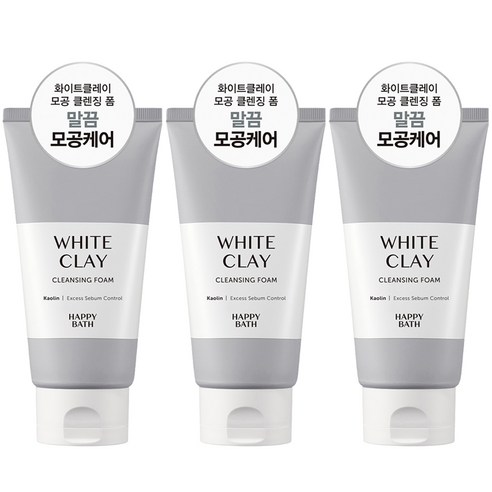 해피바스 화이트 클레이 모공 클렌징폼, 150g, 3개