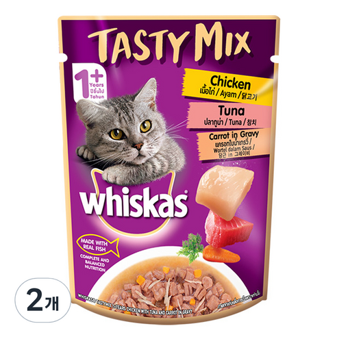 위스카스 고양이 테이스티믹스 닭고기 참치와당근 in 그레이비 습식사료, 닭, 70g, 2개